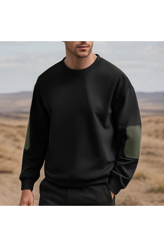 Men's Fashion Color Blocked Crew Neck Long Sleeve Casual Comfort Base Layer Top