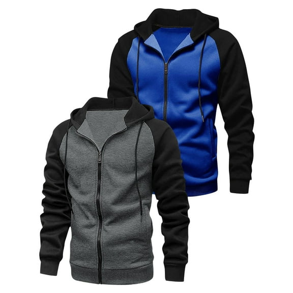 PNTUTB Men's Fashion Color-blocked with Pocket Full Zip Long Sleeve Hooded Drawstring Comfort Casual Coat