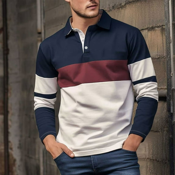 PNTUTB Men's Fashion Color-blocking Shirt Button Down Lapel Collar Pullover Comfort Casual Long Sleeve Blouses
