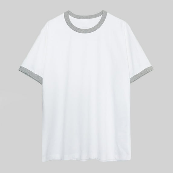 PNTUTB Men's Fashion Crew Neck Design Relaxed Fit Solid Color Short Sleeve Casual Color Blocked Edge Streetwear