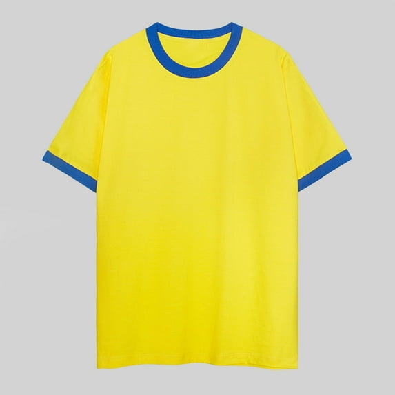 PNTUTB Men's Fashion Crew Neck Design Relaxed Fit Solid Color Short Sleeve Casual Color Blocked Edge Streetwear