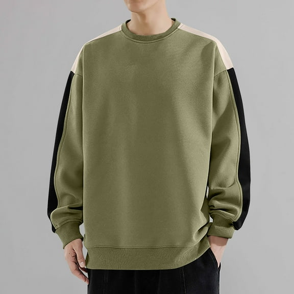 PNTUTB Men's Fashion Crewneck Sweatshirts Color-blocking Long Sleeve Casual Loose Pullover Shirt