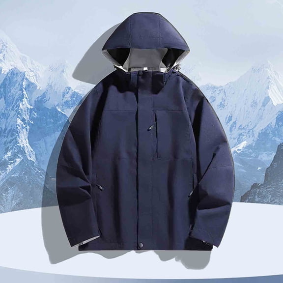 PNTUTB Men's Fashion Full Zip Solid Color Windproof Long Sleeve Comfort Warm Multiple Pockets Hooded Coat