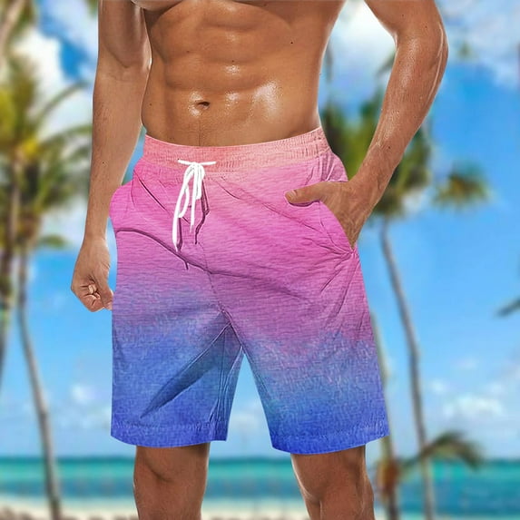 PNTUTB Men's Fashion Gradient Color Relaxed Fit Stretch Drawstring Casual Shorts Beach Shorts