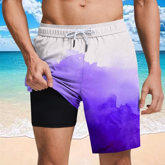 PNTUTB Men's Fashion Gradient Elastic Drawstring Pocket Casual Beach Shorts with Comfortable Lining