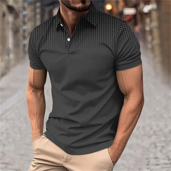 PNTUTB Men's Fashion Gradient Polka Dot Casual Sporty Oversized Collared Button Up Pullover Blouse