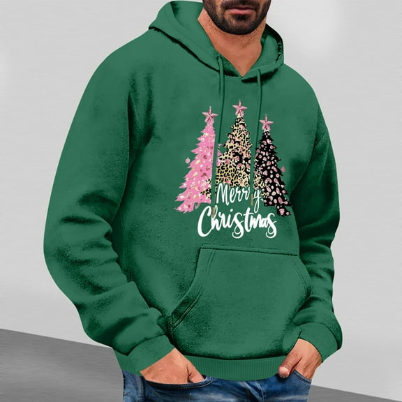 PNTUTB Men's Fashion Merry Christmas Print Casual Pullover Hoodies Drawstring Long Sleeve Sweatshirts with Kangaroo Pocket