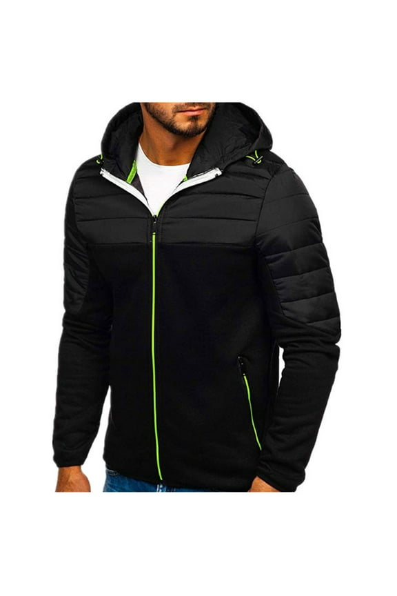 Men's Fashion Patchwork Design Drawstring Hooded Casual Comfortable Warm Long Sleeve Jacket