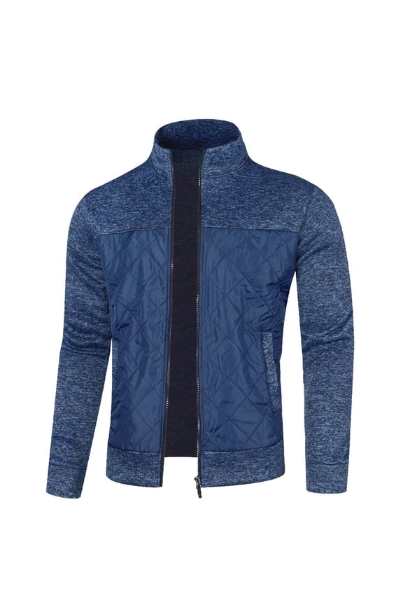 Men's Fashion Patchwork Stand Collar Zipper Pocket Casual Sports Jacket with Pocket