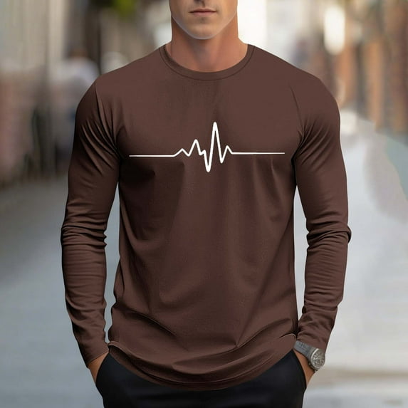 PNTUTB Men's Fashion Print Casual Loose Fit Crew Neck Long Sleeve Fitness Sports Quick Dry Top