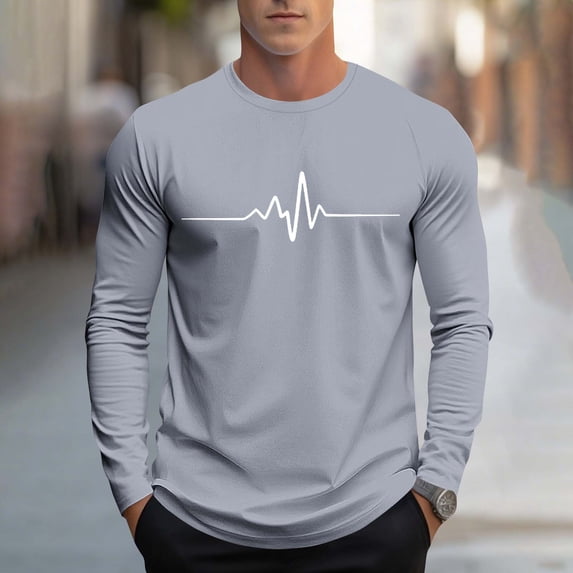 PNTUTB Men's Fashion Print Casual Loose Fit Crew Neck Long Sleeve Fitness Sports Quick Dry Top