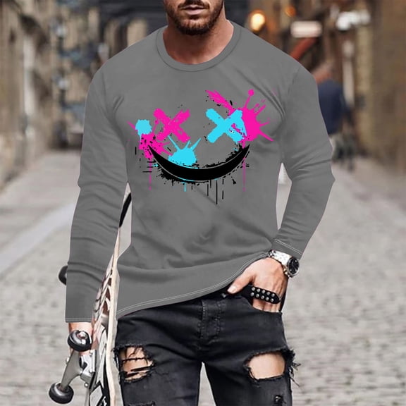 PNTUTB Men's Fashion Print Long Sleeve Crew Neck Design Comfortable Casual Top for Fall/Winter