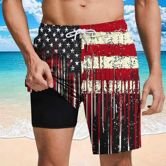 PNTUTB Men's Fashion Printed Summer Casual Loose Elastic Drawstring Comfortable Lined Beach Shorts with Pockets