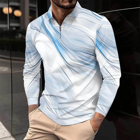 PNTUTB Men's Fashion Printed Unique Loose Shirt Classic Zipper Down Lapel Collared Casual Long Sleeve Blouses