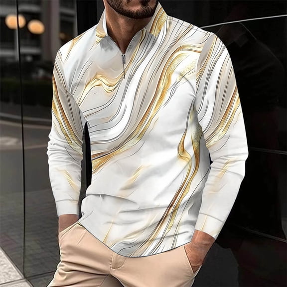 PNTUTB Men's Fashion Printed Unique Shirt Classic Zipper Down Lapel Collared Long Sleeve Casual Loose Blouses