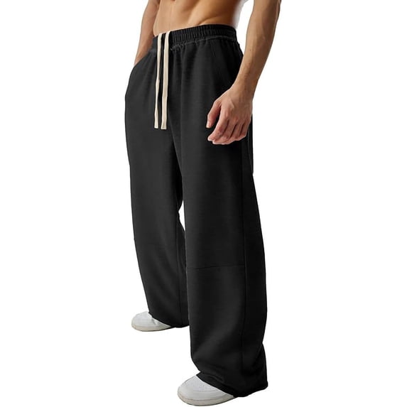 PNTUTB Men's Fashion Solid Color Athletic Casual Elastic Waist Drawstring Loose Comfortable Wide Leg Pants