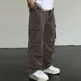 thumbnail image 1 of PNTUTB Men's Fashion Solid Color Athletic Casual Elastic Waist Drawstring Multi-pockets Loose Workwear Pants, 1 of 5