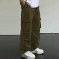 thumbnail image 1 of PNTUTB Men's Fashion Solid Color Athletic Casual Elastic Waist Drawstring Multi-pockets Loose Workwear Pants, 1 of 5