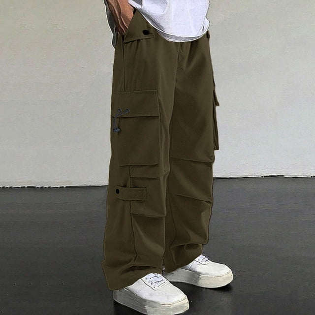 PNTUTB Men's Fashion Solid Color Athletic Casual Elastic Waist Drawstring Multi-pockets Loose Workwear Pants