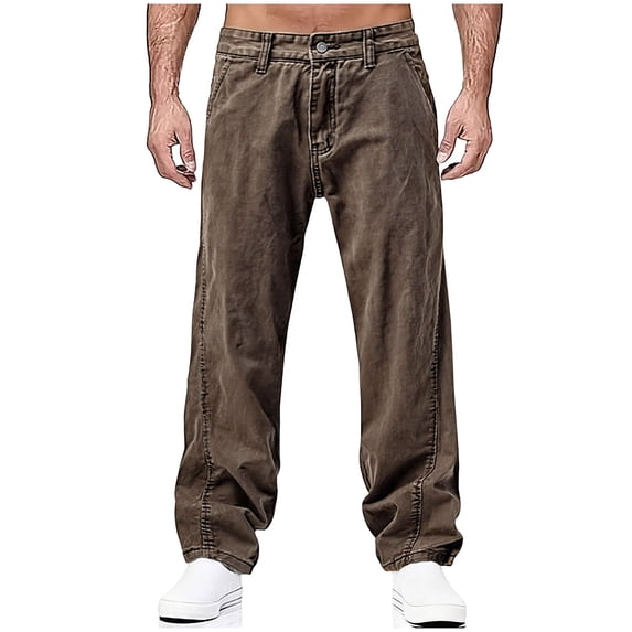 PNTUTB Men's Fashion Solid Color Casual Comfortable Button Fly Straight Leg Washed Denim Jeans with Pockets