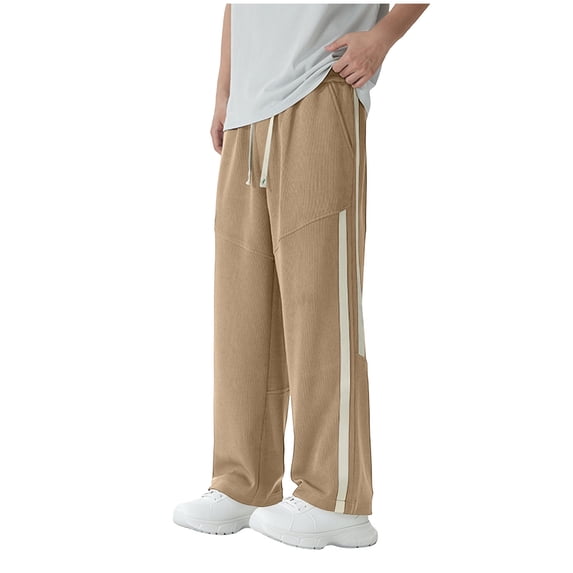 PNTUTB Men's Fashion Solid Color Casual Loose Elastic Waist Drawstring Side Seam Straight Leg Pants with Pockets