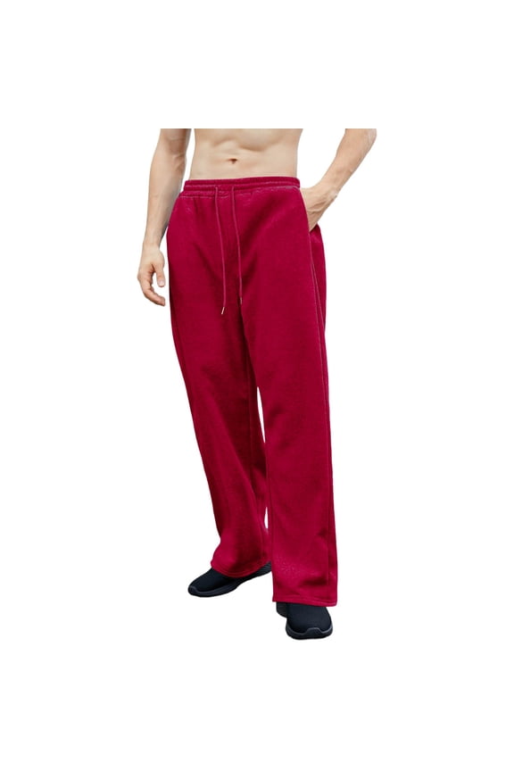 Men's Fashion Solid Color Casual Stretch Drawstring Waist Straight-Leg Wide-Leg Pants