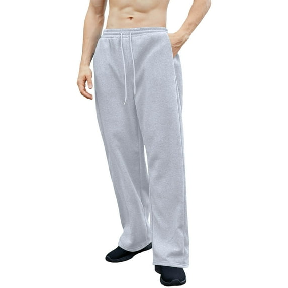PNTUTB Men's Fashion Solid Color Casual Stretch Drawstring Waist Straight-Leg Wide-Leg Pants
