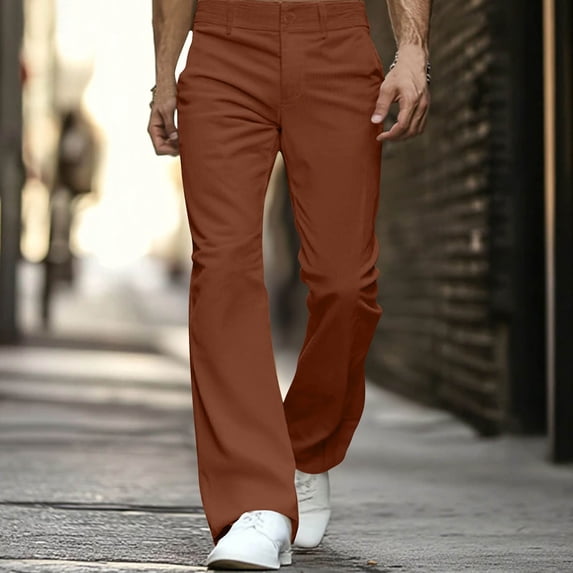 PNTUTB Men's Fashion Solid Color Corduroy Button Fly Zipper Casual Loose Comfort Flared Pants with Pockets