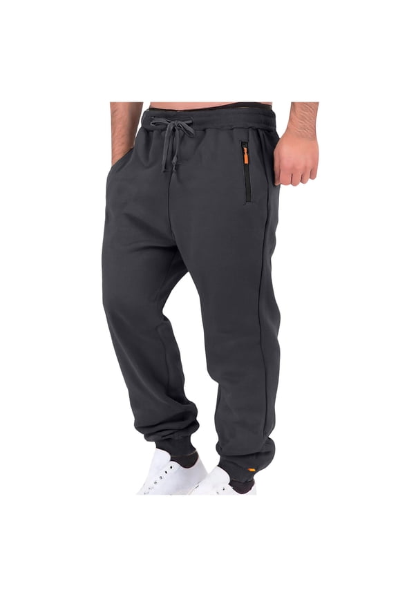 Men's Fashion Solid Color Elastic Wais Drawstring Casual Loose Comfort Cuffed Hem Pants with Zipper Pockets