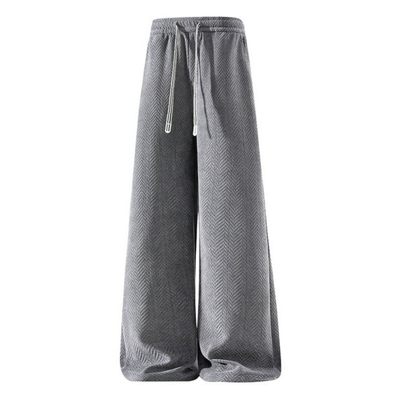 PNTUTB Men's Fashion Solid Color Jacquard Elastic Waist Drawstring Sports Casual Wide Leg Pants with Pockets