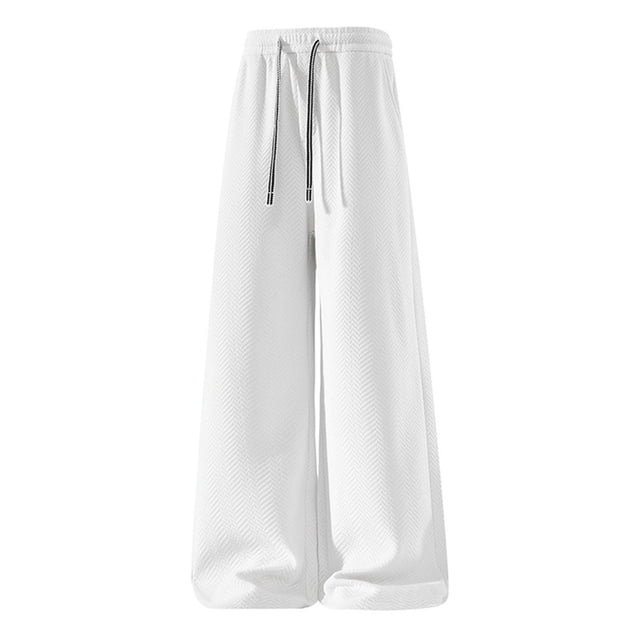 PNTUTB Men's Fashion Solid Color Jacquard Elastic Waist Drawstring Sports Casual Wide Leg Pants with Pockets