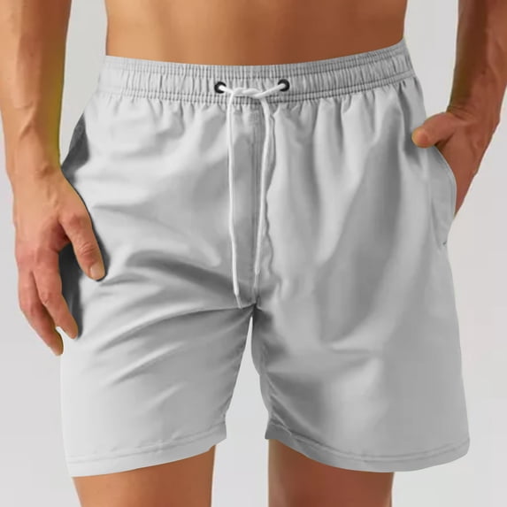 PNTUTB Men's Fashion Solid Color Lightweight Breathable Stretch Waistband Drawstring Pocket Relaxed Shorts