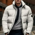 thumbnail image 1 of PNTUTB Men's Fashion Solid Color Long Sleeved Stand Up Collar Zipper Pocket Winter Warm Casual Coat, 1 of 6