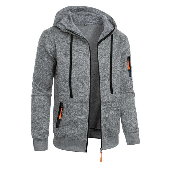 PNTUTB Men's Fashion Solid Color Multi-Pocket Full-Zip Drawstring Hooded Long Sleeve Casual Jacket