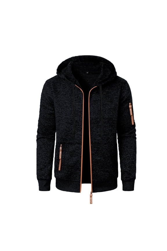 Men's Fashion Solid Color Multi-Pocket Full-Zip Long Sleeve Casual Drawstring Hooded Jacket