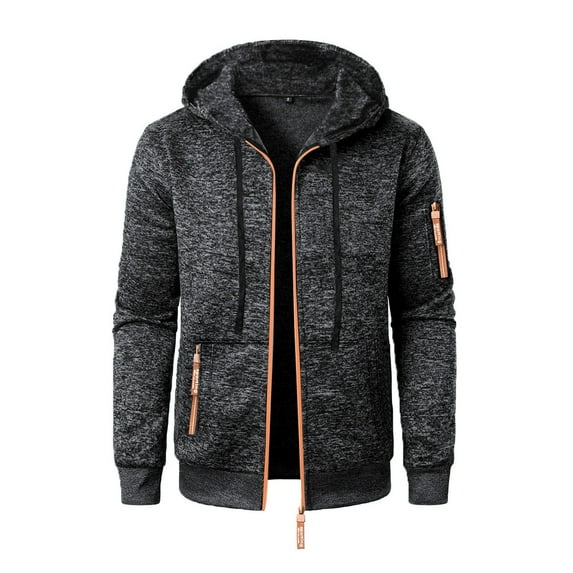 PNTUTB Men's Fashion Solid Color Multi-Pocket Full-Zip Long Sleeve Casual Drawstring Hooded Jacket