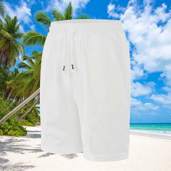 PNTUTB Men's Fashion Solid Color Stretch Waistband Drawstring Pocket Casual Comfortable Relaxed Shorts