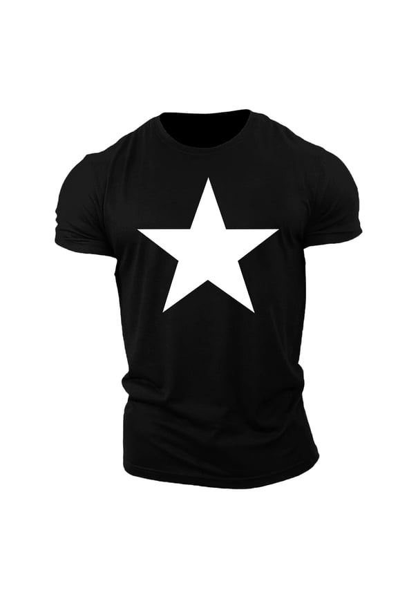 Men's Fashion Star Print Short Sleeve Crew Neck Casual Summer Classic Basic Tee Shirts