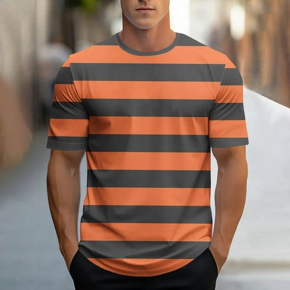 PNTUTB Men's Fashion Stripes Color-blocked Crew Neck Short Sleeve Casual Athletic Comfort Loose T-shirts