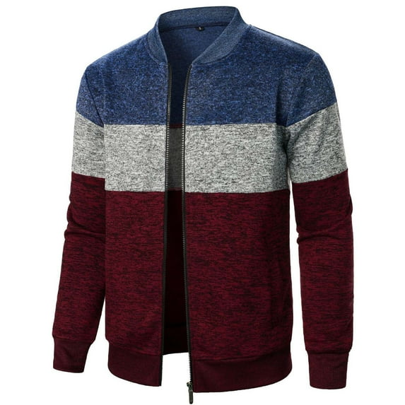 PNTUTB Men's Fashion Three-Color Knit Long Sleeve Zipper Pocket Casual Sports Jacket