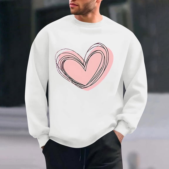 PNTUTB Men's Fashion Valentine's Day Print Casual Long Sleeve Crew Neck Loose Comfortable Pullover Sweatshirts