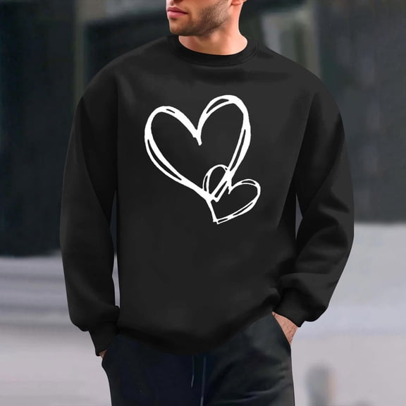 PNTUTB Men's Fashion Valentine's Day Print Classic Crew Neck Long Sleeve Casual Loose Comfort Pullover Sweatshirts
