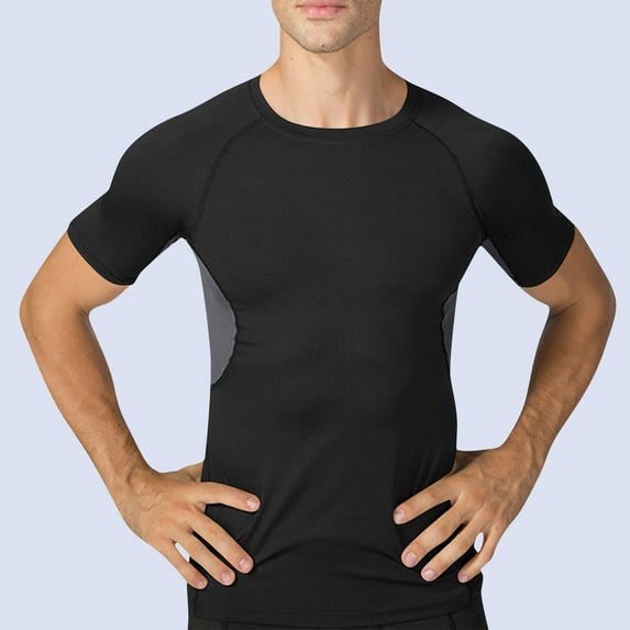 PNTUTB Men's Fashionable Basic Casual Versatile Top Side Panel Solid Color Crew Neck Short-Sleeve T-shirt