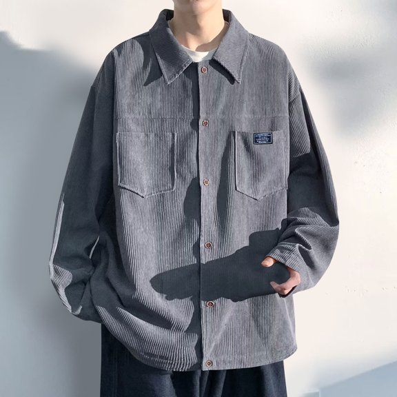 PNTUTB Men's Fashionable Casual Solid Color Button Down Shirt Long Sleeve Jacket with Lapel Collar and Pockets