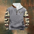thumbnail image 1 of PNTUTB Men's Fleece Stand-up Collar Quarter Zip Casual Retro Ethnic Print Warm Pullover Sweatshirts with Pocket, 1 of 5