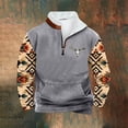 thumbnail image 1 of PNTUTB Men's Fleece Stand-up Collar Quarter Zip Casual Retro Ethnic Print Warm Pullover Sweatshirts with Pocket, 1 of 5