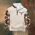 thumbnail image 1 of PNTUTB Men's Fleece Stand-up Collar Quarter Zip Casual Retro Ethnic Print Warm Pullover Sweatshirts with Pocket, 1 of 5