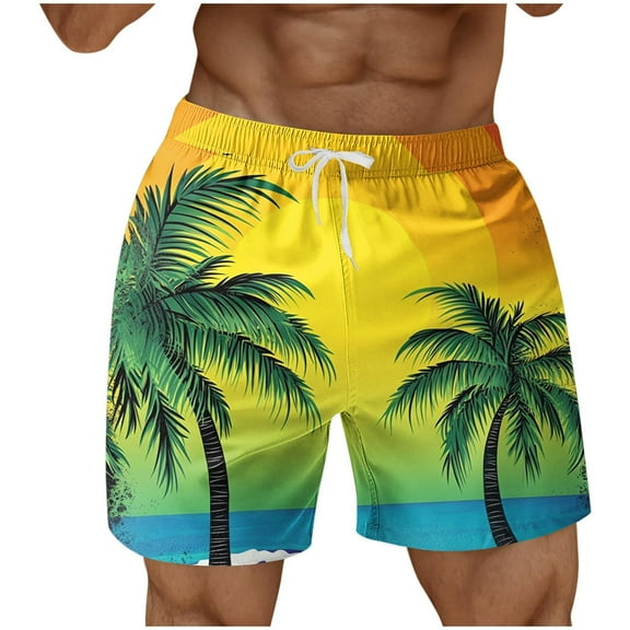 PNTUTB Men's Hawaiian Fashion Print Casual Elastic Drawstring Comfortable Beach Shorts with Pockets