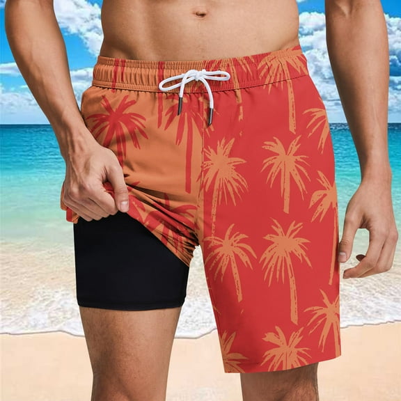 PNTUTB Men's Hawaiian Fashion Print Elastic Waist Drawstring Pocket Lined Casual Comfortable Beach Shorts