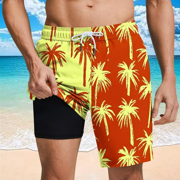 PNTUTB Men's Hawaiian Fashion Print Elastic Waist Drawstring Pocket Lined Casual Comfortable Beach Shorts